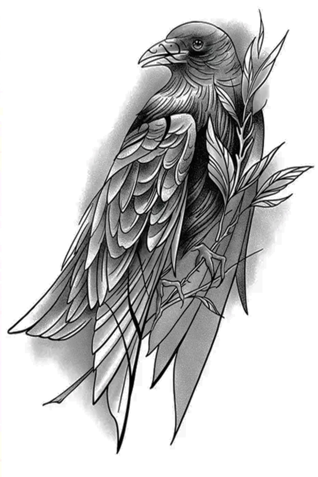 Black, Grey Crow Temporary Tattoo – Quick Temporary Tattoos